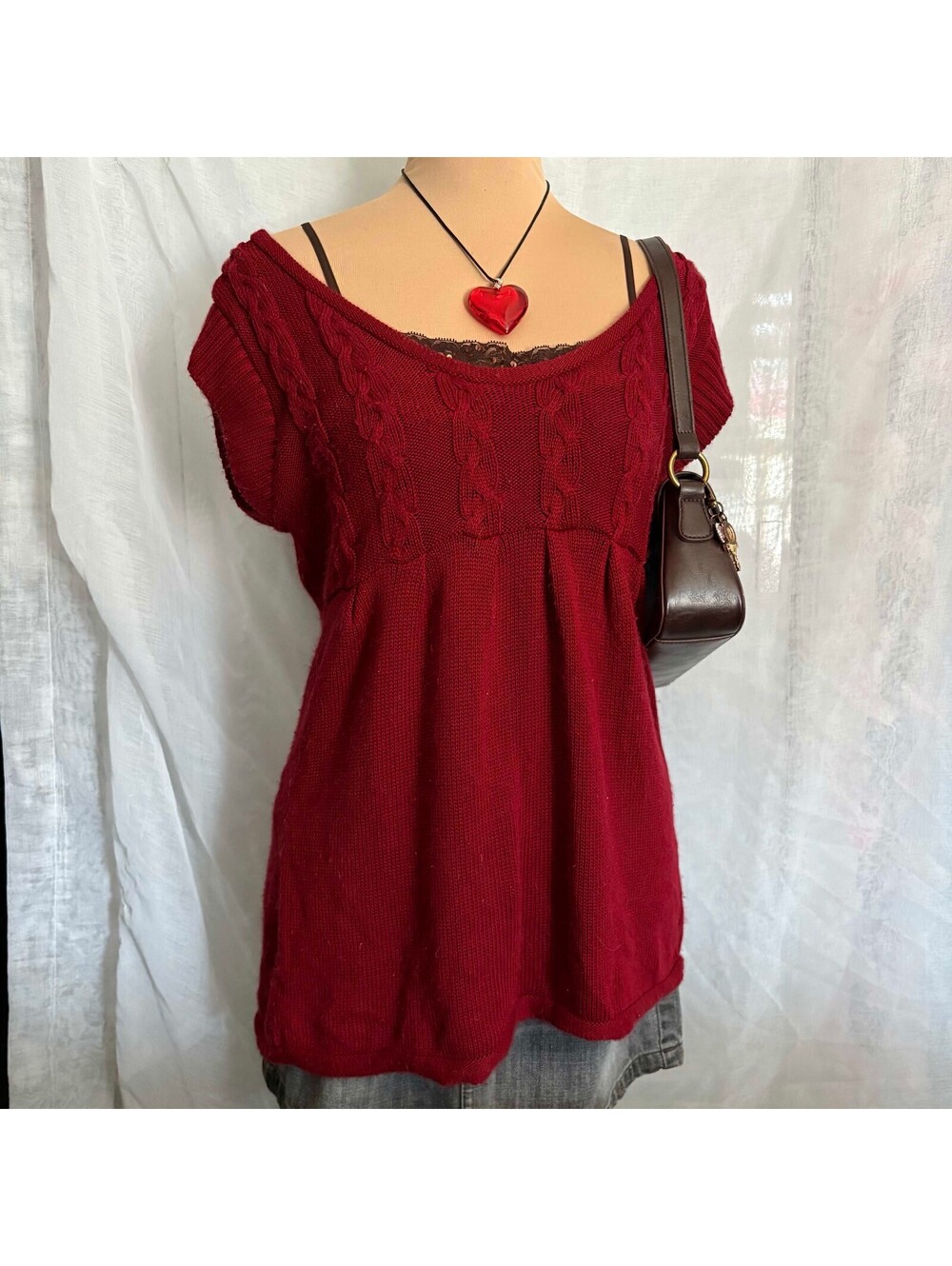 red knit babydoll sweater